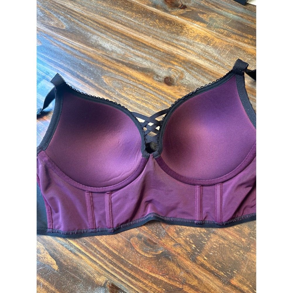 Torrid XO Plunge Push-Up Bra 38C Purple Black Spiderweb Halloween Velvet NWT - Picture 9 of 10